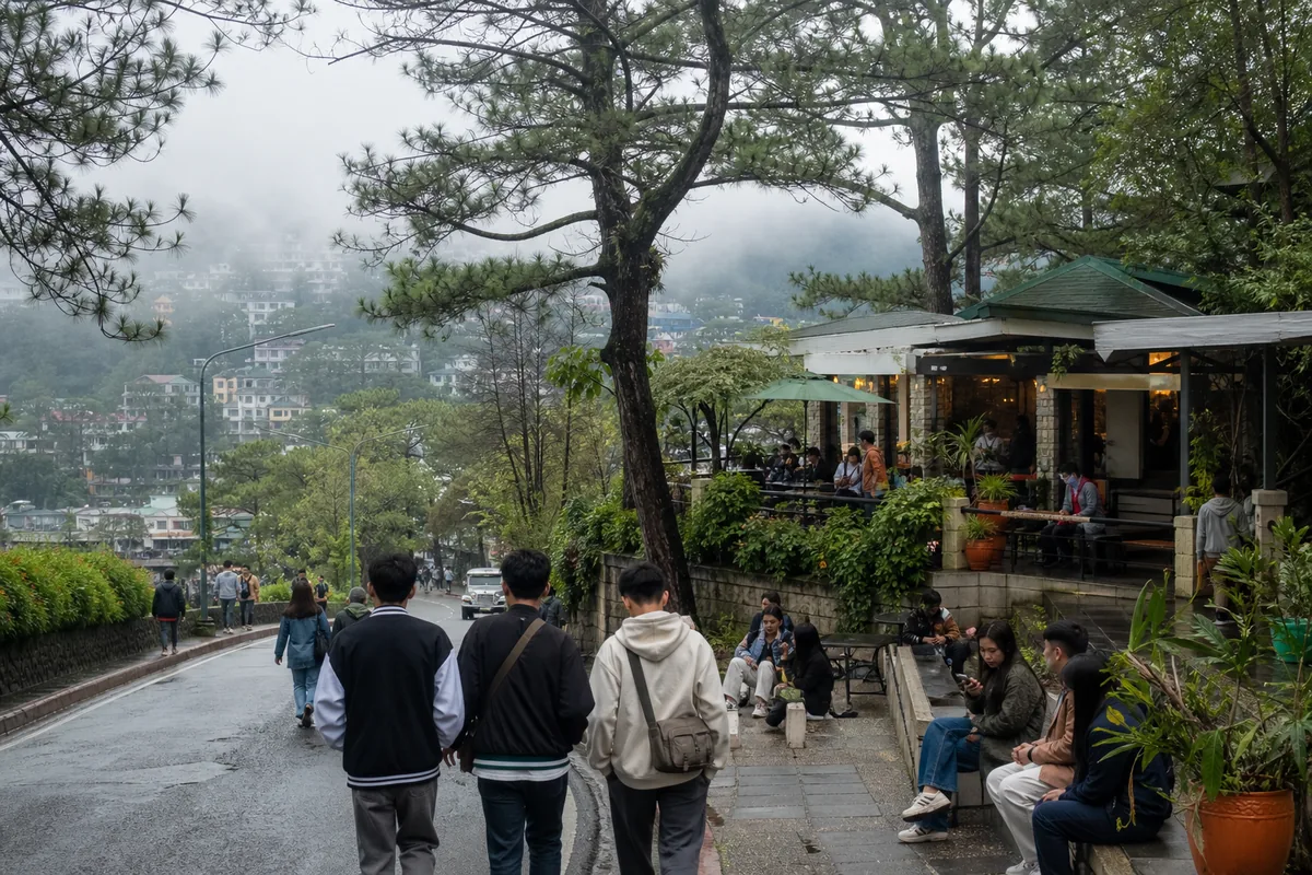 Misty morning streets and cafés in Baguio